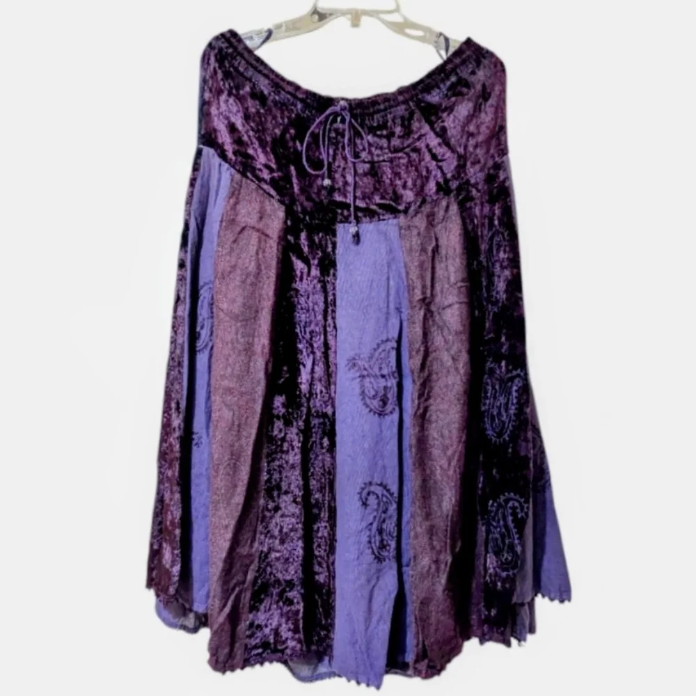 Vtg Boho Velvet Skirt Gypsy Cosplay Raaga Patchwork Embroidered OS Purple Brown - Picture 3 of 14